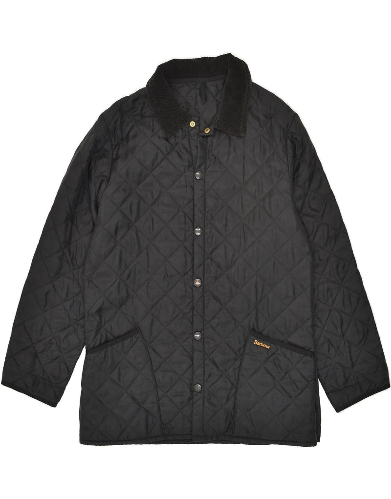 A black Barbour jacket, quilted design