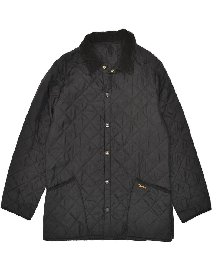 A black Barbour jacket, quilted design