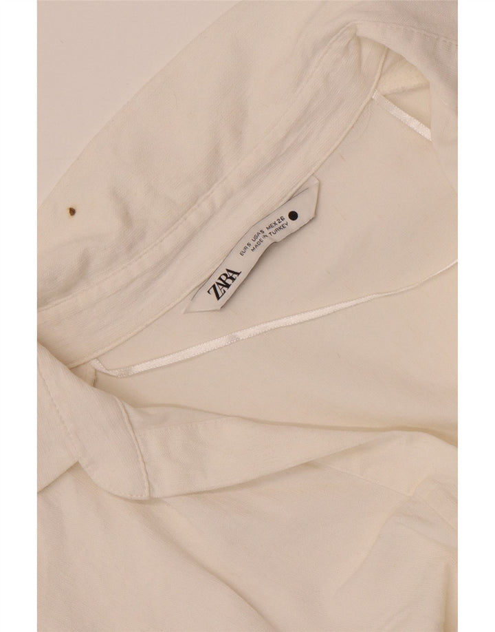 Zara Γυναικείο πουκάμισο Crop Μπλούζα UK 10 Small White