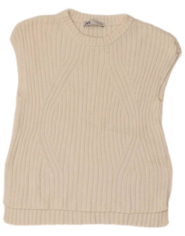Zara Γυναικείο Γιλέκο Tank Top UK 12 μεσαίο λευκό βαμβακερό