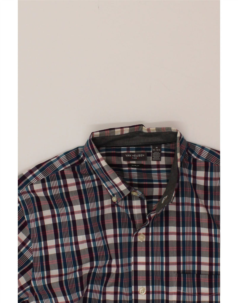 VAN HEUSEN Mens Flex Slim Fit Shirt Size 15 1/2 Medium Burgundy Check Vintage Van Heusen and Second-Hand Van Heusen from Messina Hembry 