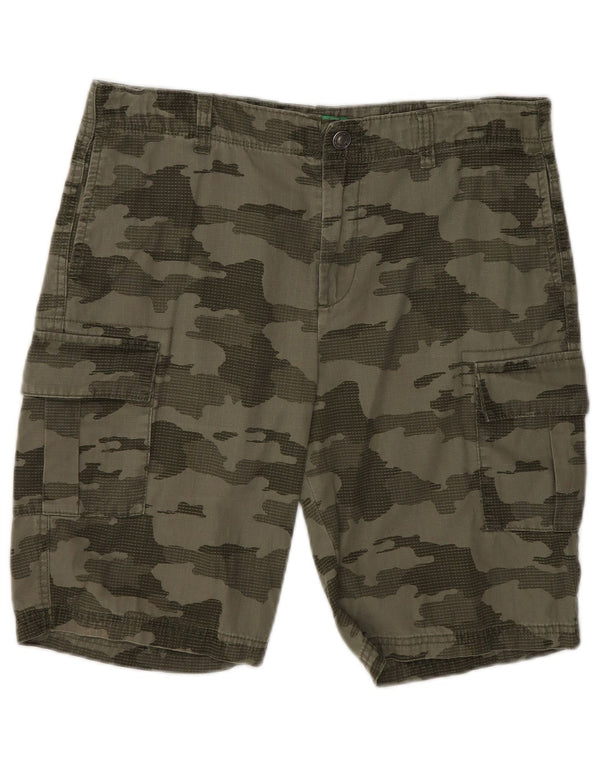 BENETTON Boys Cargo Shorts 13-14 Years 3XL W30 Khaki Camouflage Cotton