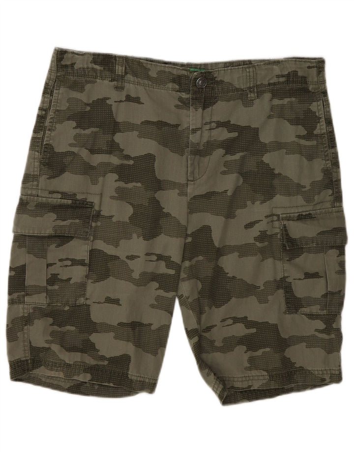 BENETTON Boys Cargo Short 13-14 Years 3XL W30 Khaki Camouflage Cotton