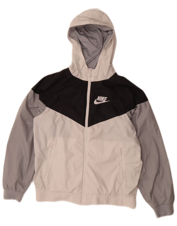 Μπουφάν βροχής Nike Boys Hooded 12-13 Years Large White Colorblock Polyester