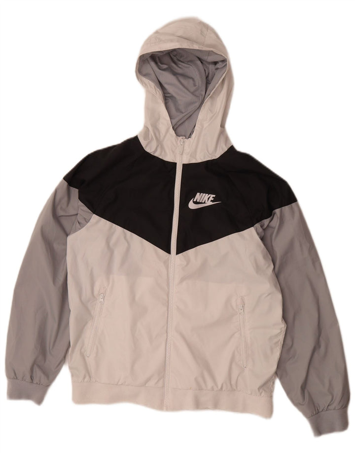 Μπουφάν βροχής Nike Boys Hooded 12-13 Years Large White Colorblock Polyester