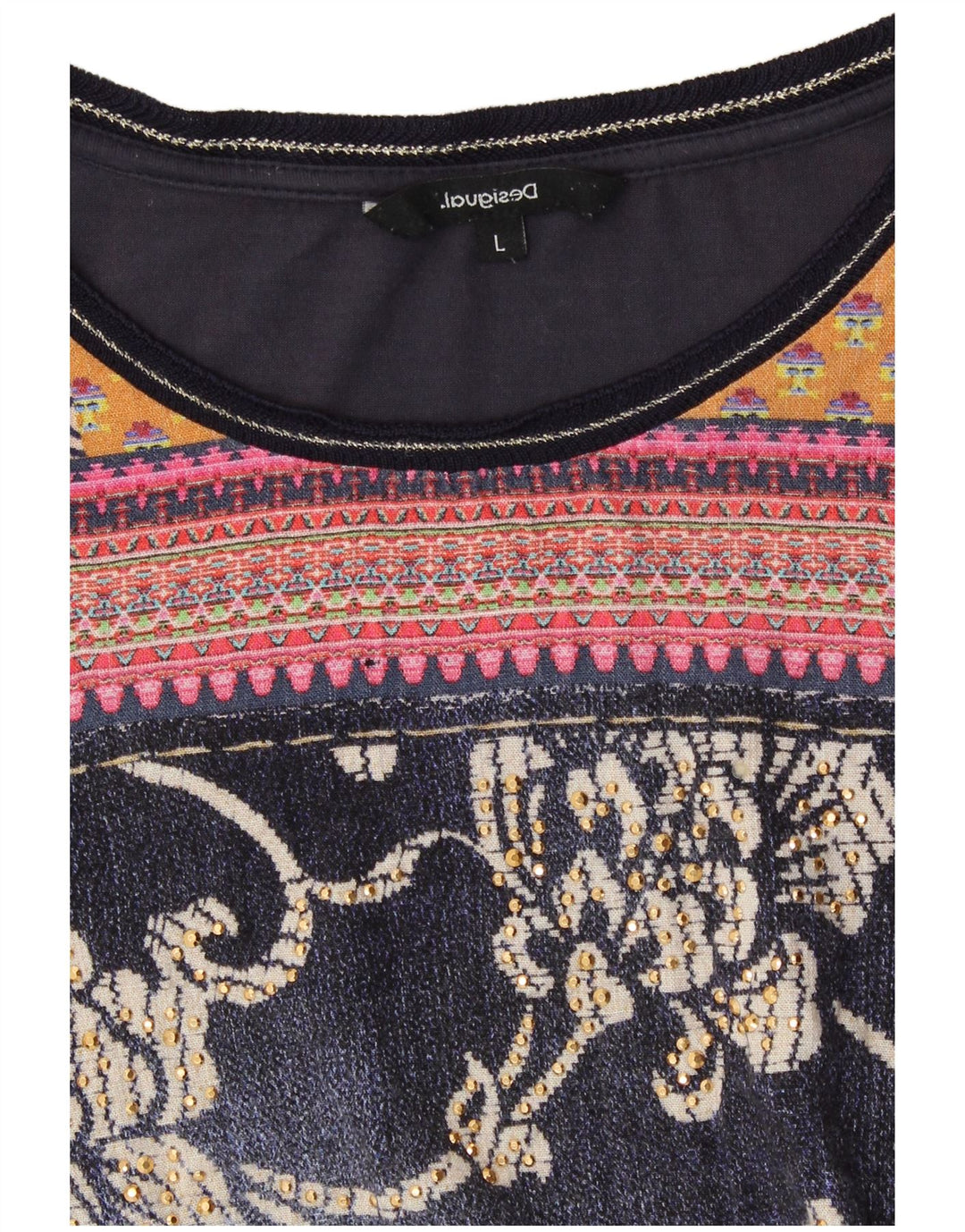 DESIGUAL Γυναικείο τοπ με γραφικά 3/4 μανίκια UK 14 Large Grey Floral