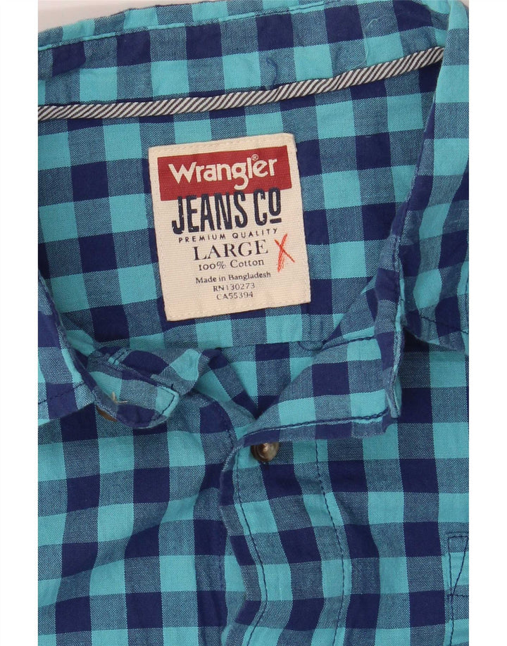 Ανδρικό πουκάμισο Wrangler μεγάλο μπλε βαμβακερό Gingham