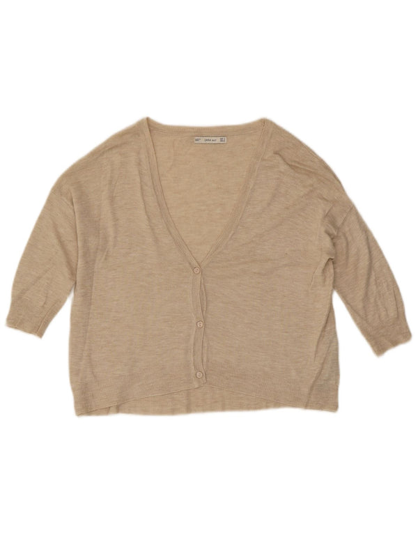 Zara Γυναικείο πουλόβερ ζακέτα με μανίκια 3/4 UK 10 Small Beige Flecked