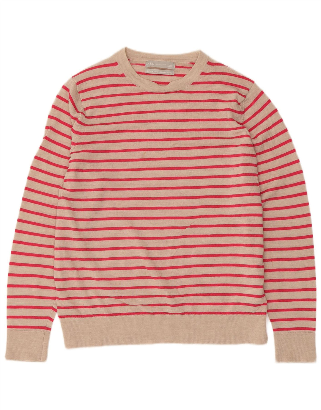 Marks & Spencer Γυναικείο πουλόβερ με λαιμόκοψη UK 14 Medium Beige ριγέ