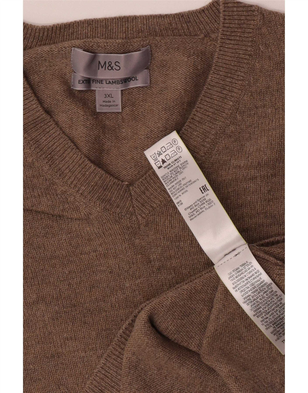 Marks & Spencer Ανδρικό πουλόβερ με λαιμόκοψη 3XL Μπεζ μαλλί