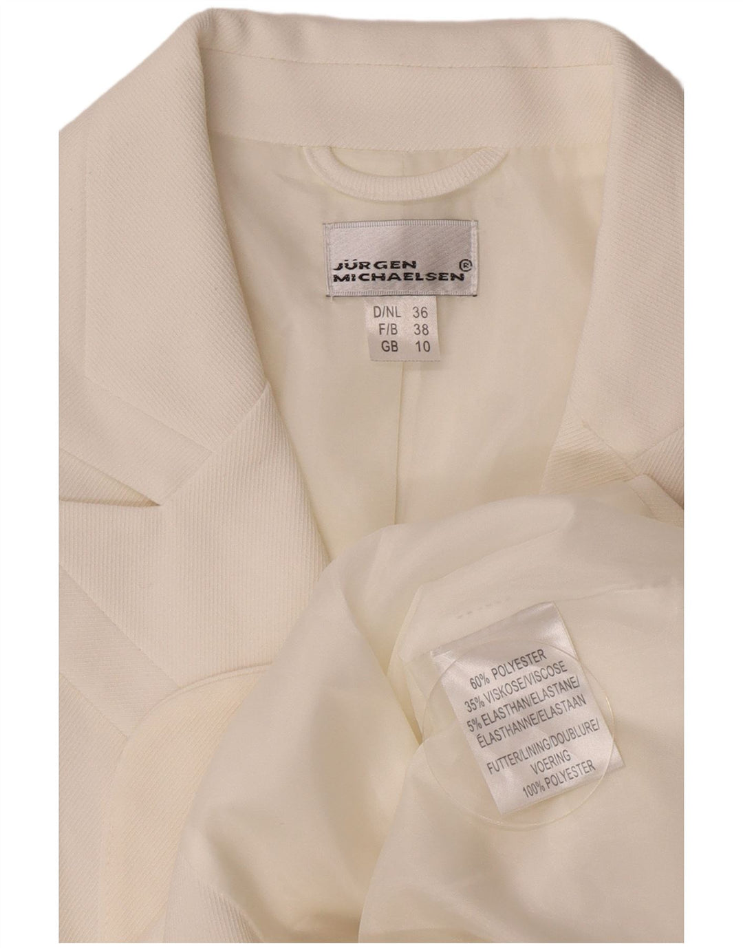 Jurgen Michaelsen Γυναικείο σακάκι με 3 κουμπιά UK 10 Small White Polyester