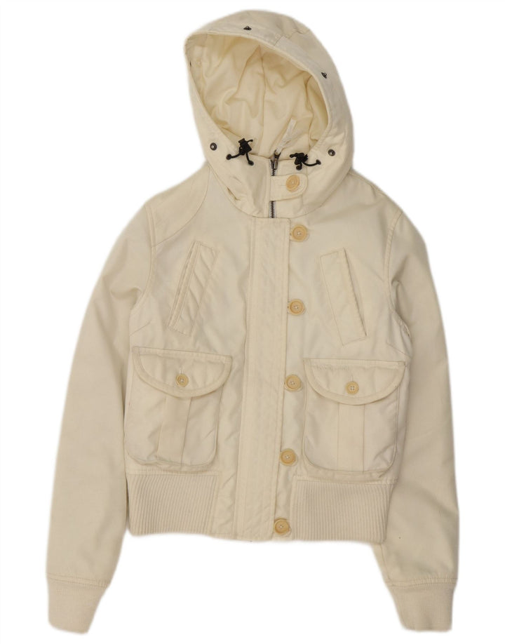 Woolrich γυναικείο μπουφάν με κουκούλα με επένδυση UK 14 Medium Off White Nylon