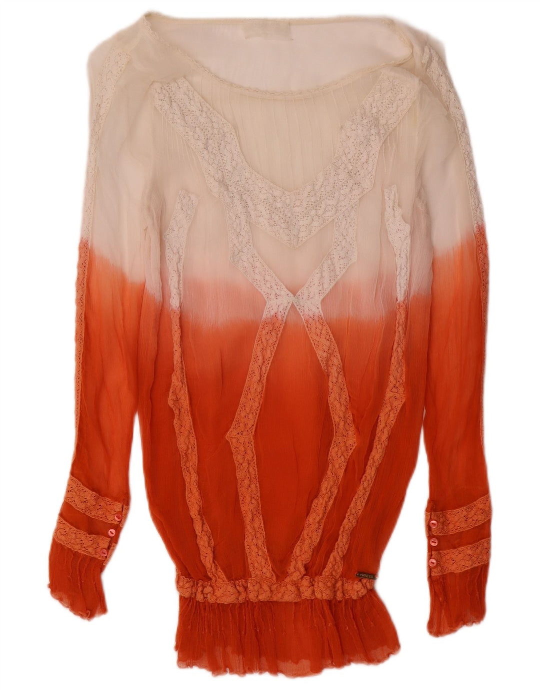 GUESS Womens See Through Blouse Top 10 Small Red Colourblock