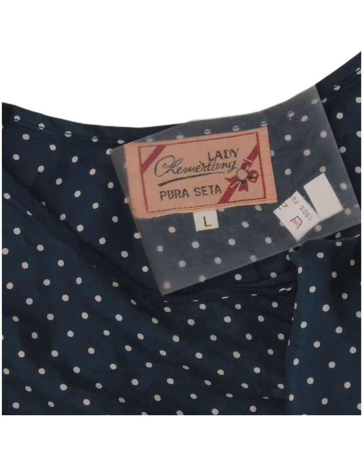 Γυναικεία αμάνικη μπλούζα VINTAGE Crop τοπ UK 14 Large Navy Blue με στίγματα