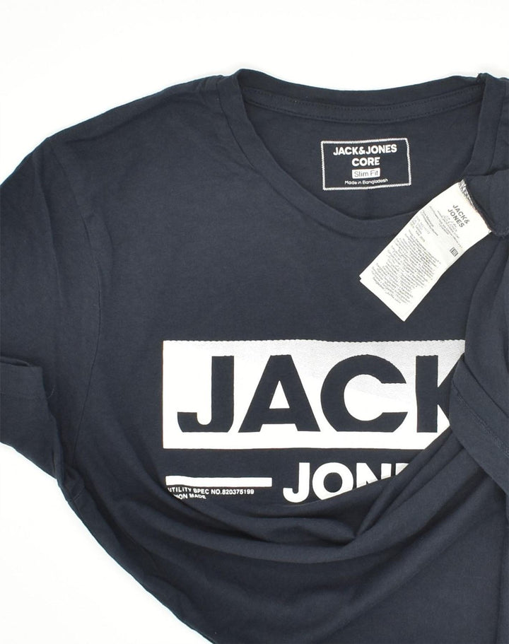 JACK & JONES Mens Core Slim Fit Graphic T-Shirt Top Medium Navy Blue | Vintage Jack & Jones | Thrift | Second-Hand Jack & Jones | Used Clothing | Messina Hembry 