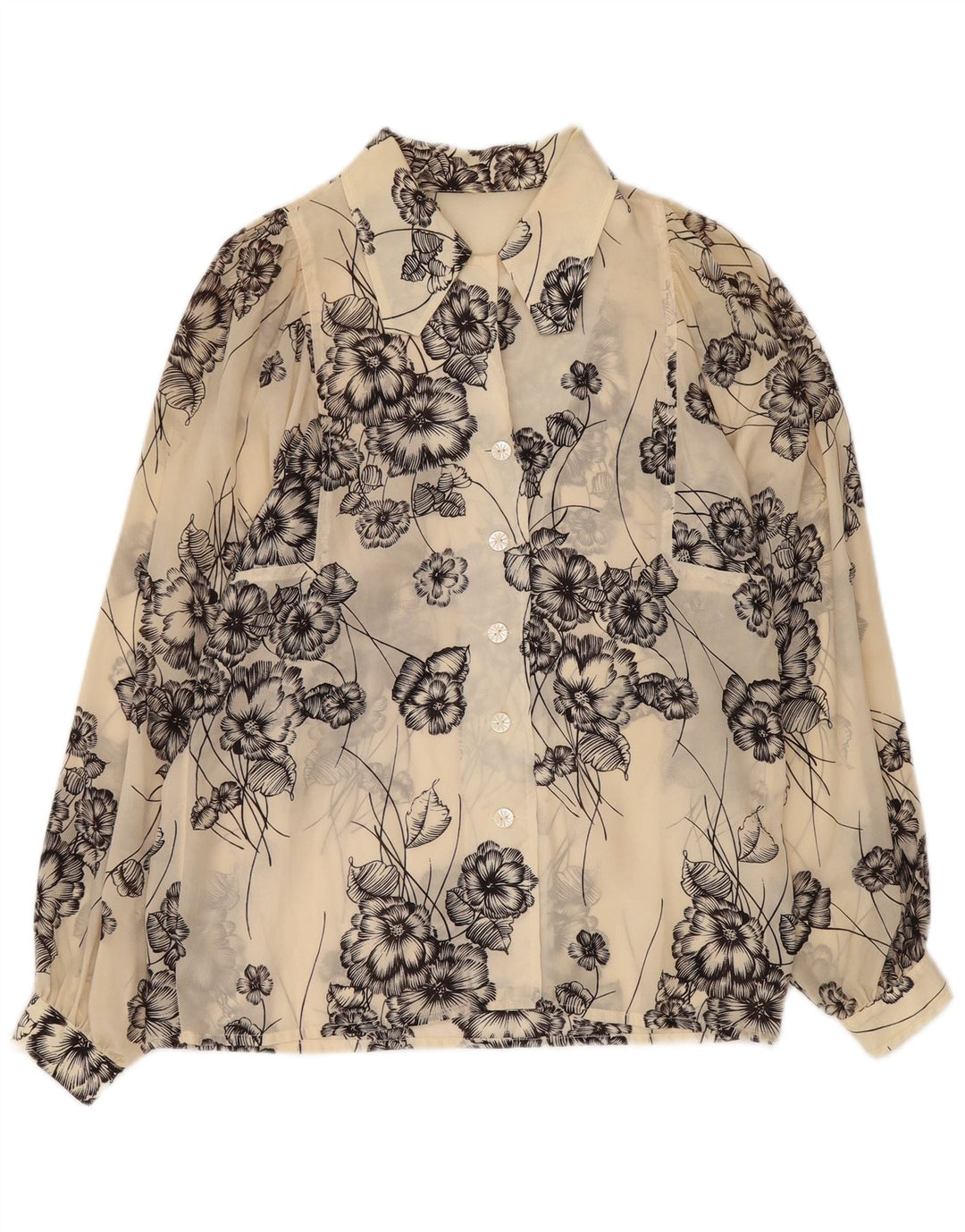 VINTAGE Γυναικεία See Through Μπλούζα UK 12 Medium Off White Floral