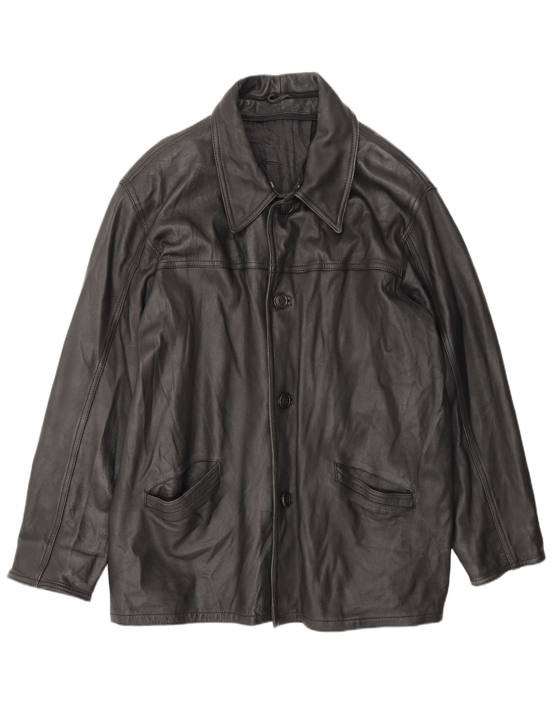 Vintage Ανδρικό Δερμάτινο Παλτό UK 42 XL Μαύρο