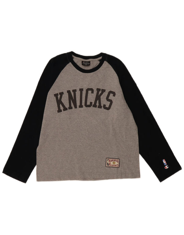CHAMPION Womens New York Knicks Graphic Top Long Sleeve UK 14 Medium Grey