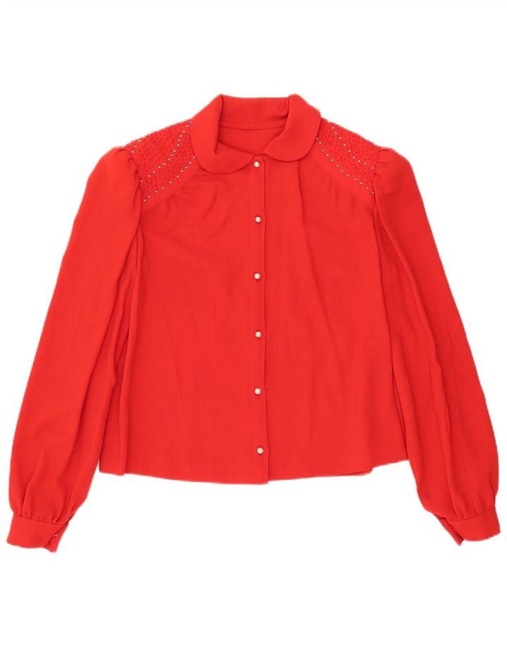 VINTAGE Γυναικείο πουκάμισο Crop Μπλούζα UK 12 Medium Red