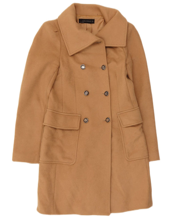 Zara Γυναικείο παλτό με διπλό στήθος UK 12 Μαλλί μεσαίου καφέ