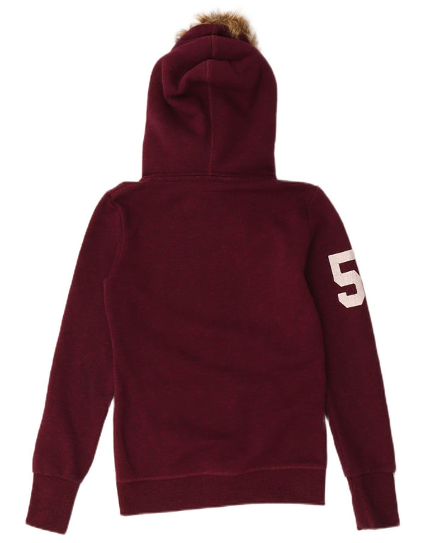 Superdry Γυναικείο πουλόβερ με κουκούλα με φερμουάρ UK 6 XS Βαμβακερό μπορντό