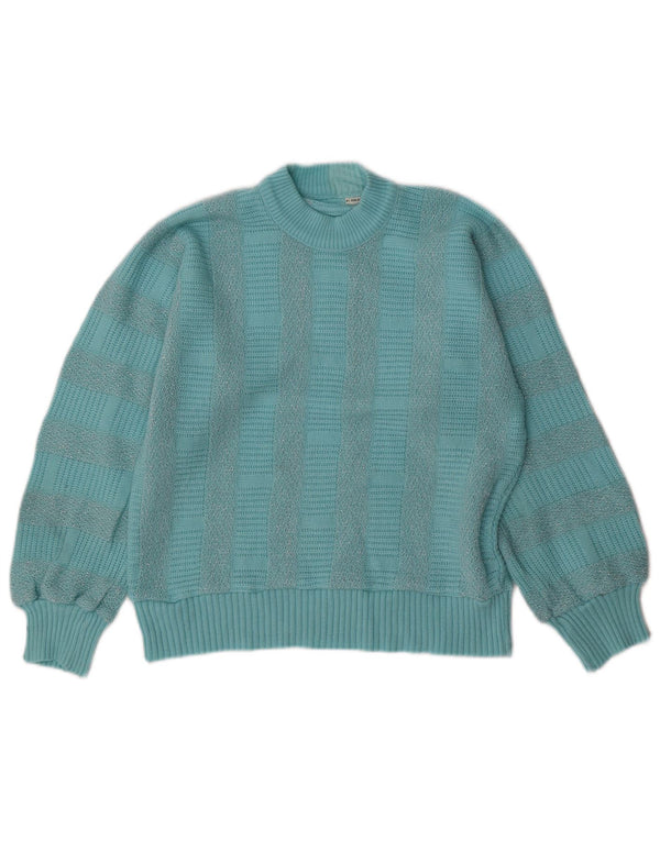 Γυναικείο πουλόβερ με λαιμό χελώνα VINTAGE UK 14 μεσαίου μπλε ριγέ