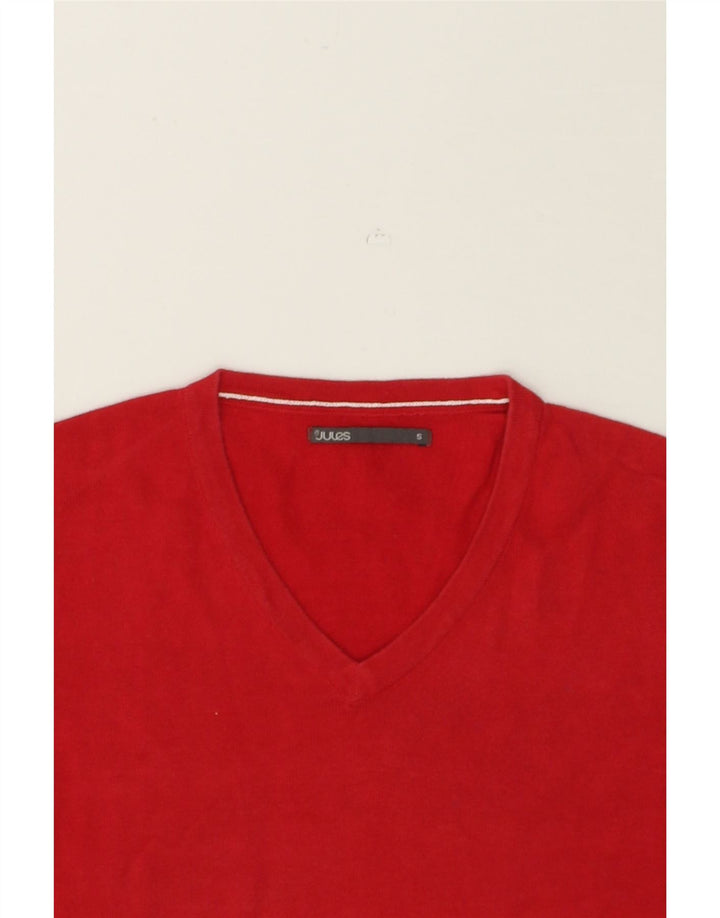 JULES Mens V-Neck Jumper Sweater Small Red Cotton | Vintage Jules | Thrift | Second-Hand Jules | Used Clothing | Messina Hembry 