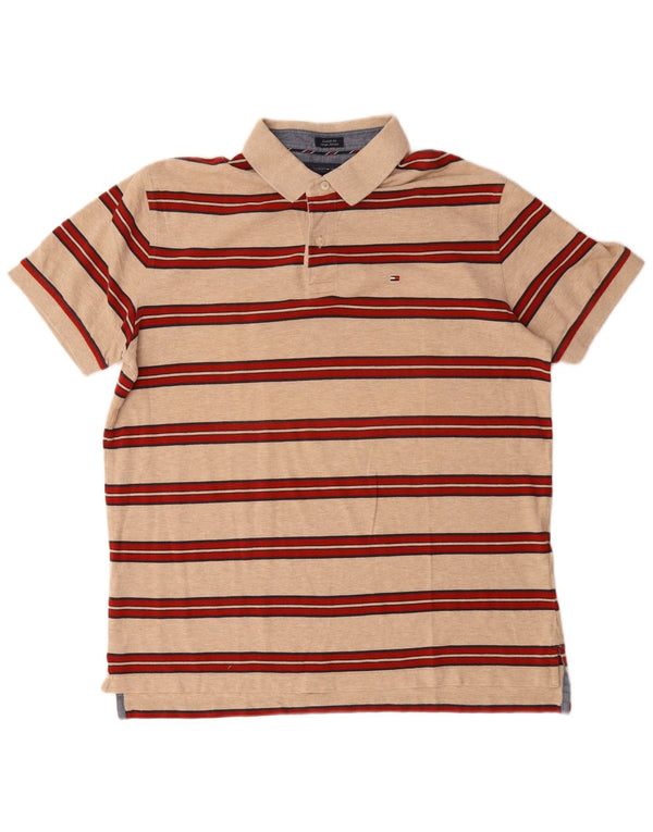 Tommy Hilfiger Mens Custom Fit Polo Shirt XL Beige Striped Cotton