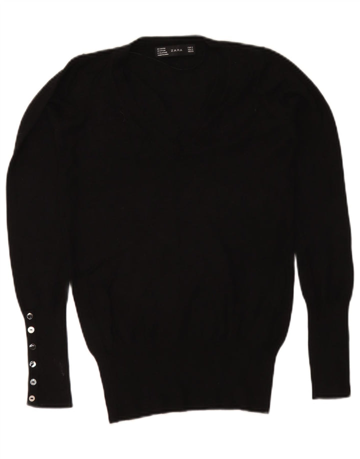 Zara Γυναικείο πουλόβερ με V λαιμόκοψη UK 10 Small Black
