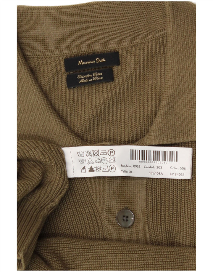 Ανδρικό πουλόβερ Massimo Dutti Polo με λαιμόκοψη XL Χακί βαμβακερό