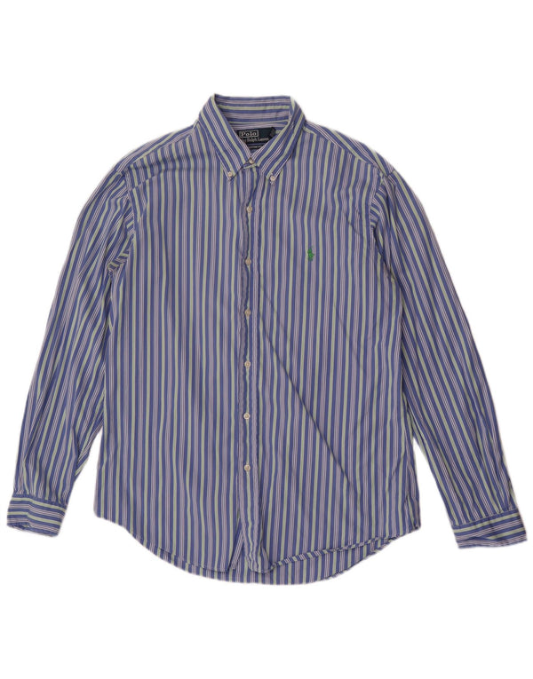 Polo Ralph Lauren Mens Custom Fit Shirt Large Blue Striped Cotton