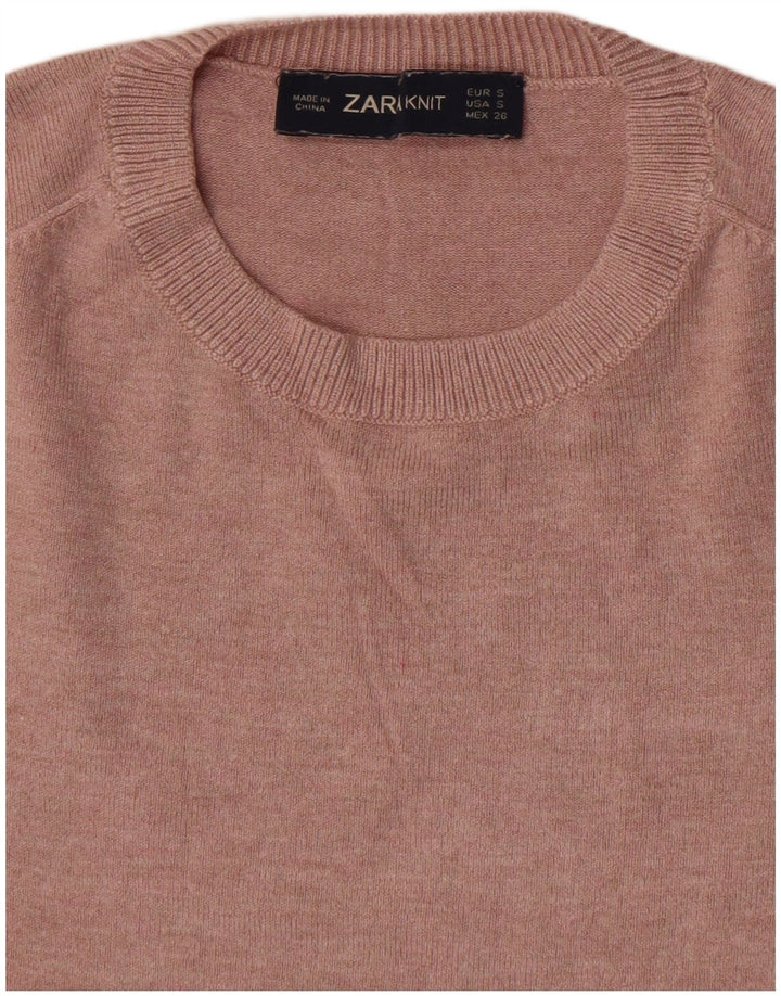 Zara Γυναικείο πουλόβερ με λαιμόκοψη UK 8 Small Pink