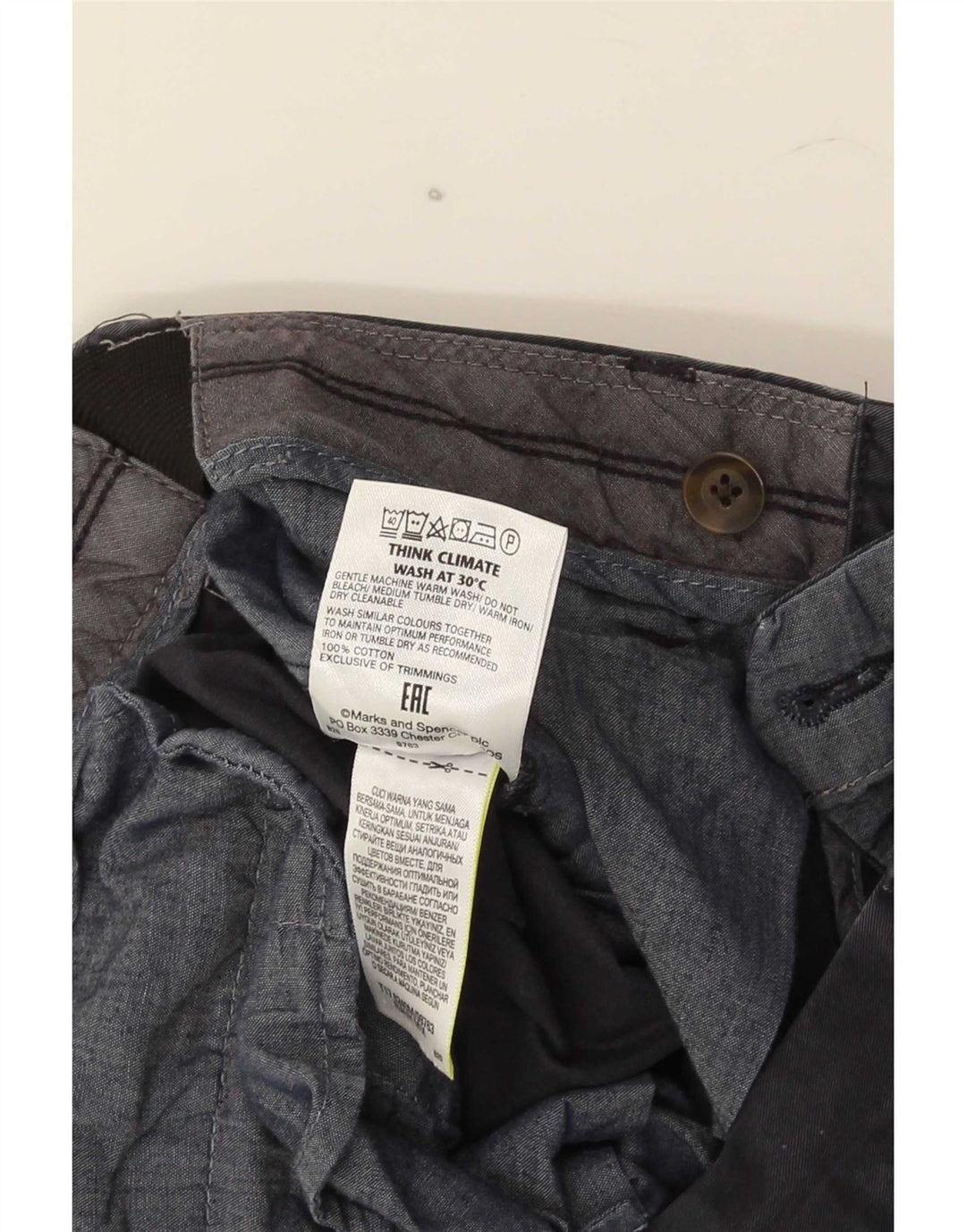 Marks & Spencer Ανδρικό κανονικό παντελόνι Chino W34 L29 Navy Blue Cotton