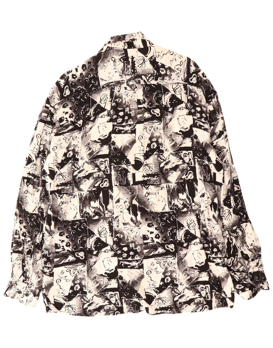 VINTAGE Ανδρικό πουκάμισο Abstract Pattern Μέγεθος 41 Large Μαύρο