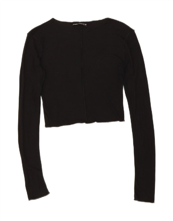 Zara Γυναικείο Crop Top Μακρυμάνικο UK 8 Small Black