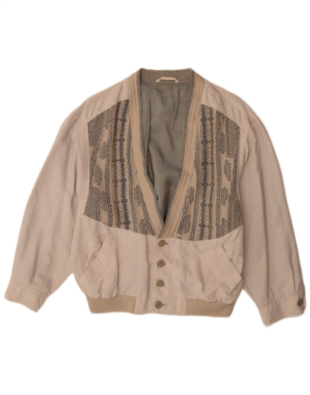 Vintage Ανδρικό Bomber Jacket UK 38 Medium Beige Geometric Viscose