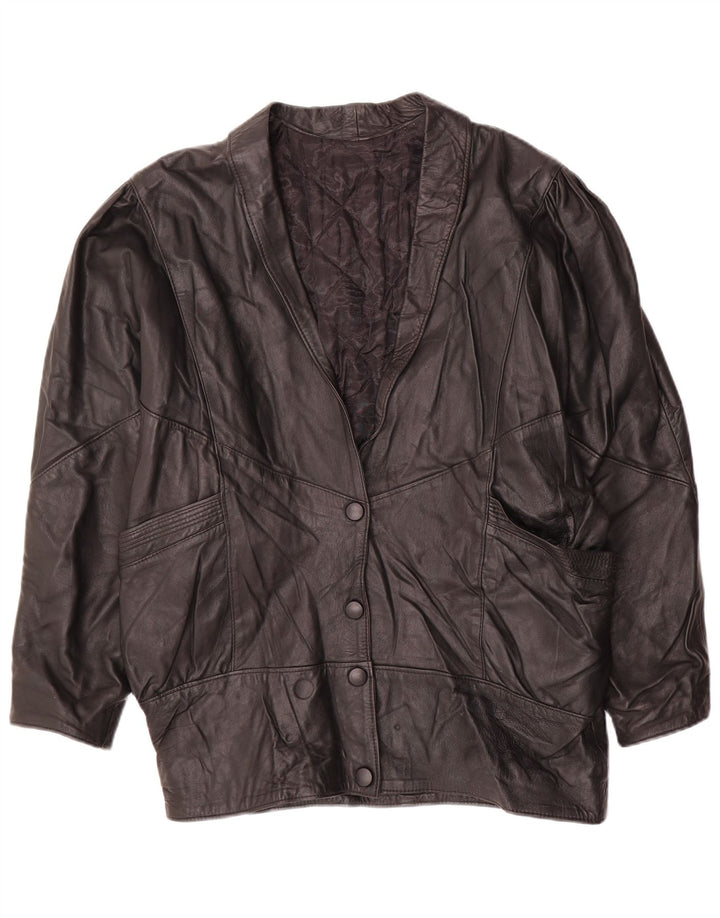 Vintage Γυναικείο Oversized Δερμάτινο Μπουφάν UK 14 Medium Black Leather