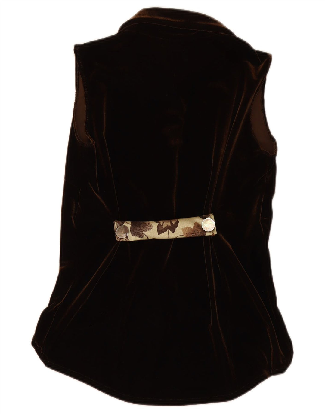 VINTAGE Γυναικείο Βελούδινο Αμάνικο Μπλούζα UK 12 Μεσαίο Καφέ Floral