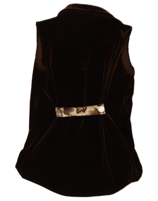 VINTAGE Γυναικείο Βελούδινο Αμάνικο Μπλούζα UK 12 Μεσαίο Καφέ Floral