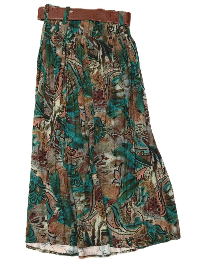 Vintage γυναικεία αφηρημένη φούστα με μοτίβο με φούστα W28 μεσαίο πράσινο