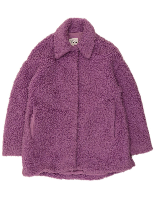 Zara Γυναικείο Teddy Bear Oversized Πανωφόρι UK 6 XS Purple Acrylic