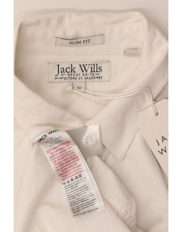 Jack Wills Ανδρικό κοντομάνικο πουκάμισο με λεπτή εφαρμογή, μεσαίο λευκό βαμβακερό