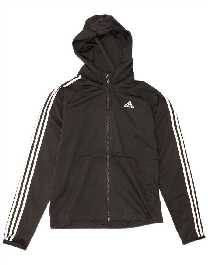 Ανδρικό πουλόβερ Adidas με φερμουάρ με κουκούλα μεσαίου μαύρου πολυεστέρα