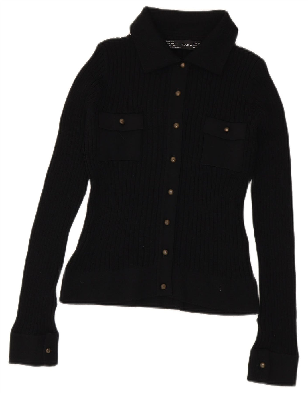 Zara Γυναικείο Πλεκτό Πλεκτό Μπλούζα UK 12 Medium Black Rayon