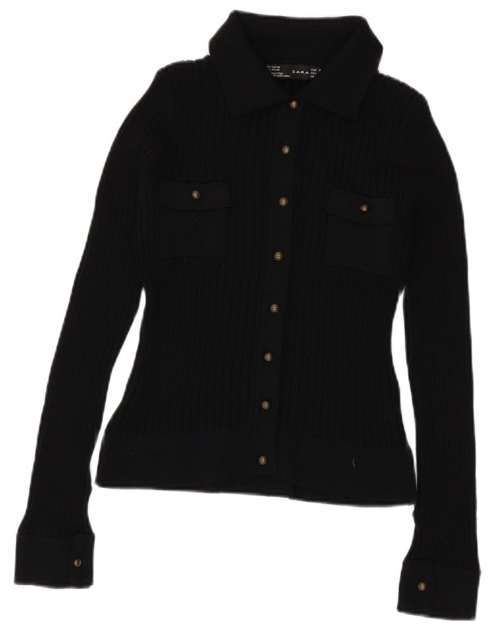 Zara Γυναικείο Πλεκτό Πλεκτό Μπλούζα UK 12 Medium Black Rayon