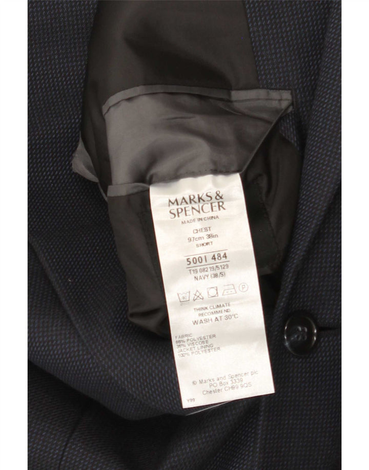 Marks & Spencer Mens Short Blazer Jacket UK 38 Medium Navy Blue Houndstooth