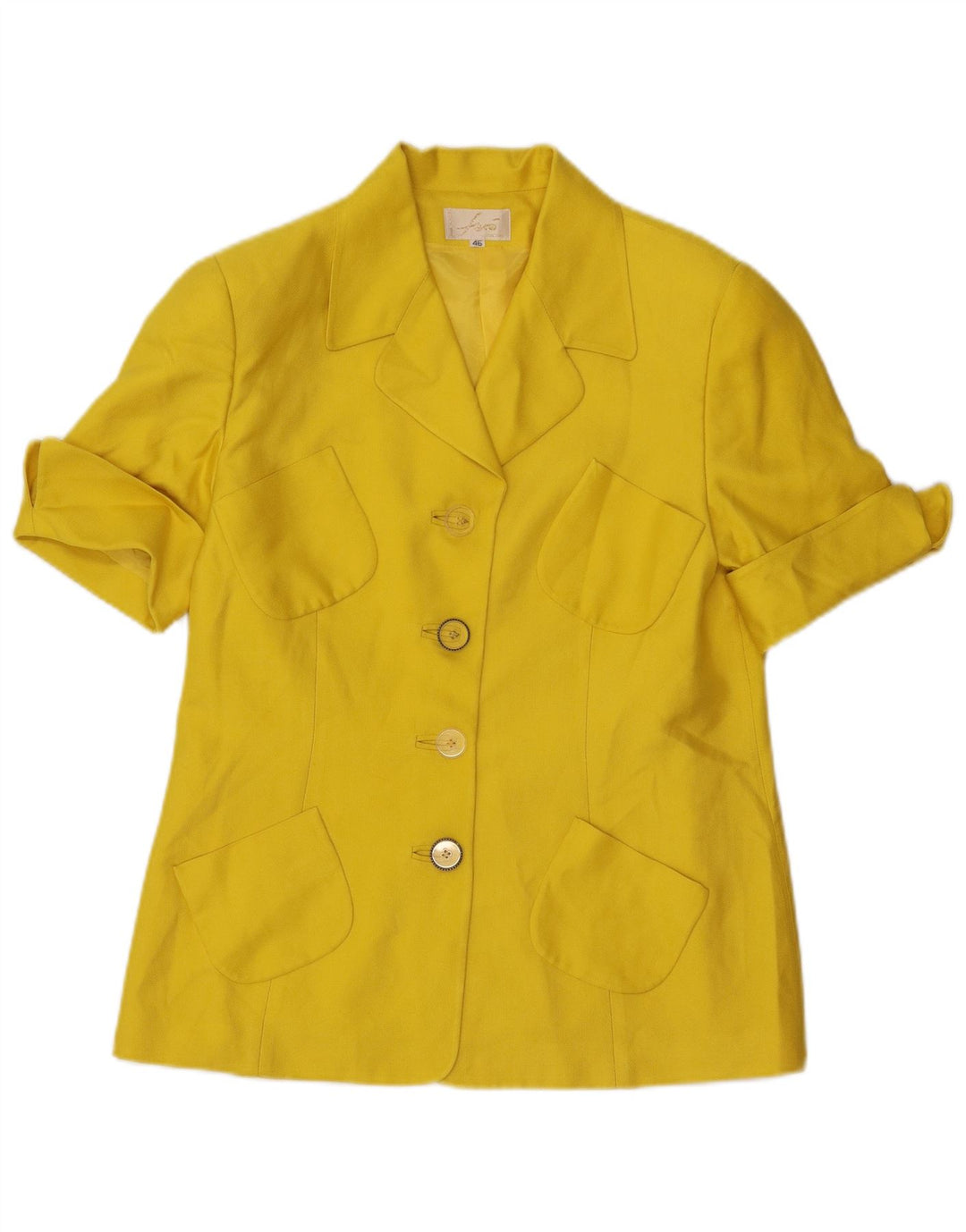 Vintage γυναικεία 4 κουμπιά 2 τεμάχια σετ φούστα IT 46 Μεγάλο W32 Κίτρινο Μεταξωτό