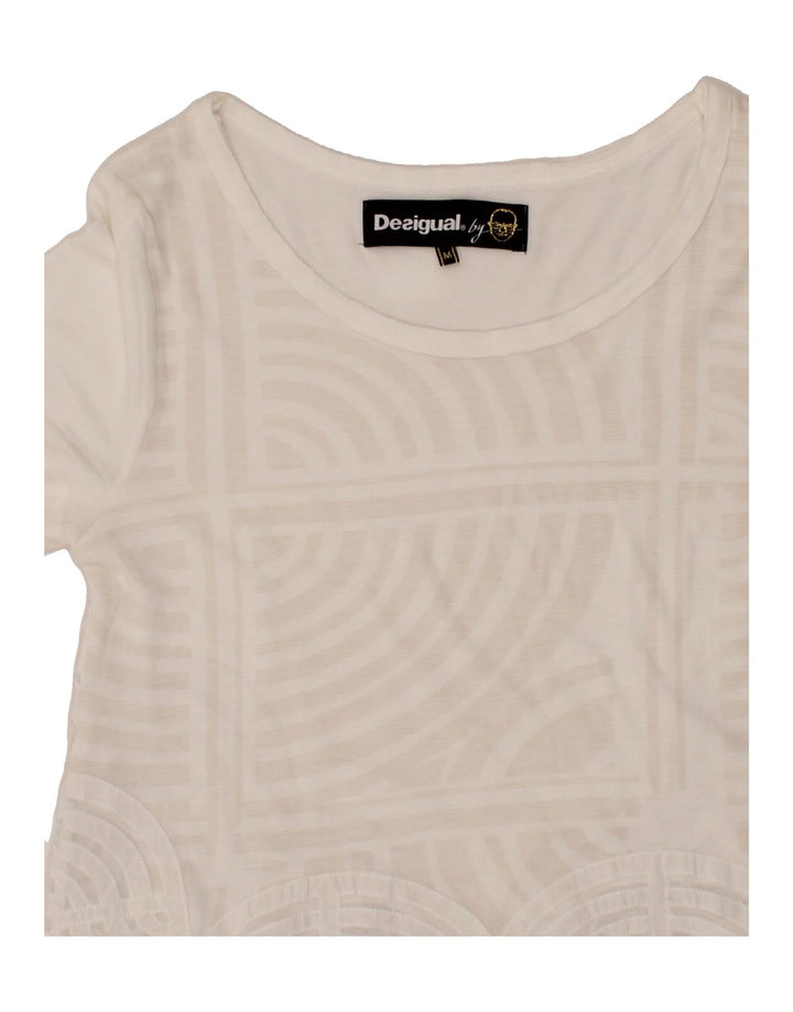 DESIGUAL Womens Asymmetric Blouse Top UK 12 Medium White Geometric Vintage Desigual and Second-Hand Desigual from Messina Hembry 