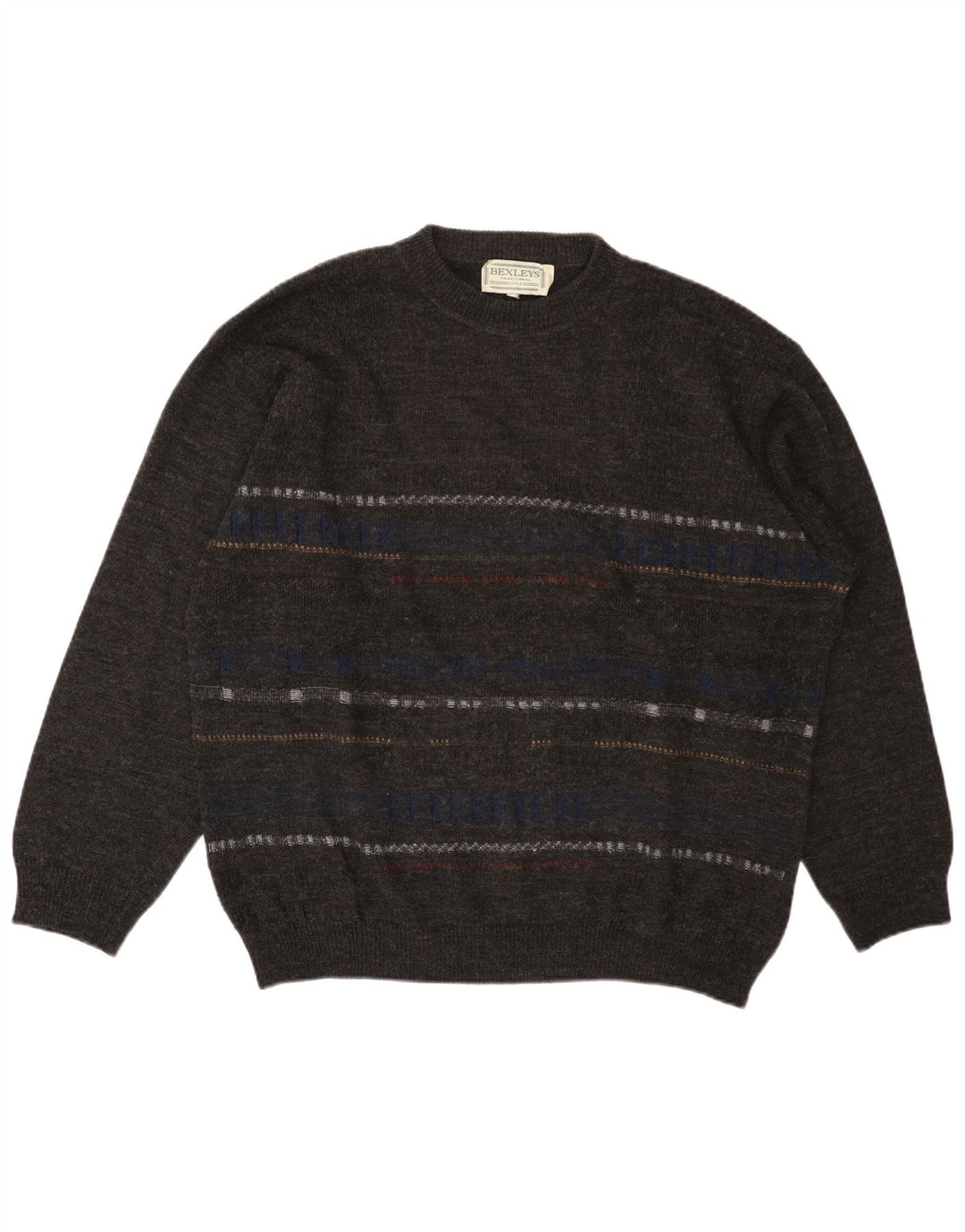 BEXLEYS Ανδρικό πουλόβερ με λαιμόκοψη XL γκρι ριγέ πολυακρυλικό
