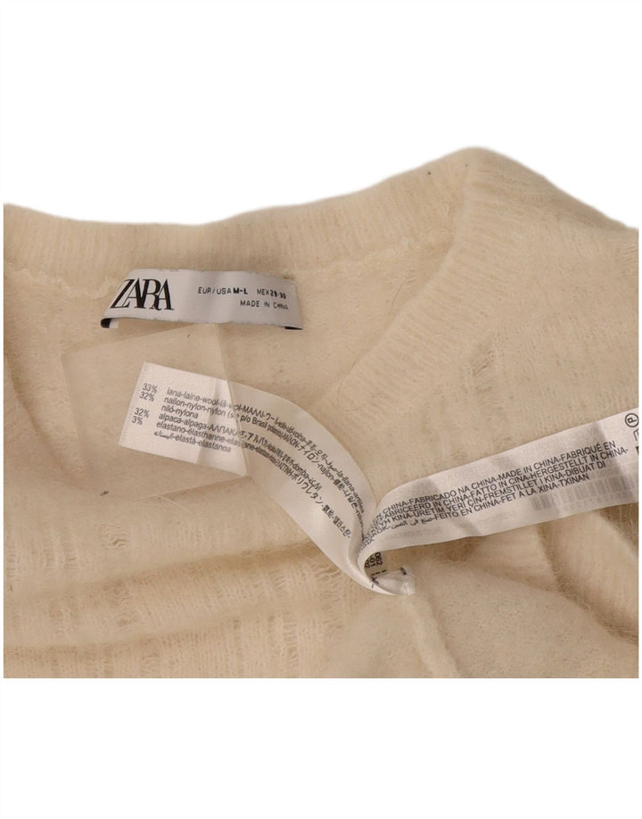 Zara Γυναικείο πουλόβερ με λαιμόκαυστο UK 14 μεσαίο λευκό μαλλί